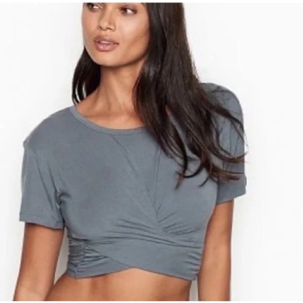 Gray Wrap Tee With Tie Back